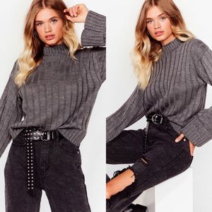 Nasty Gal Ribbed High Neck Sweater (NWOT)
